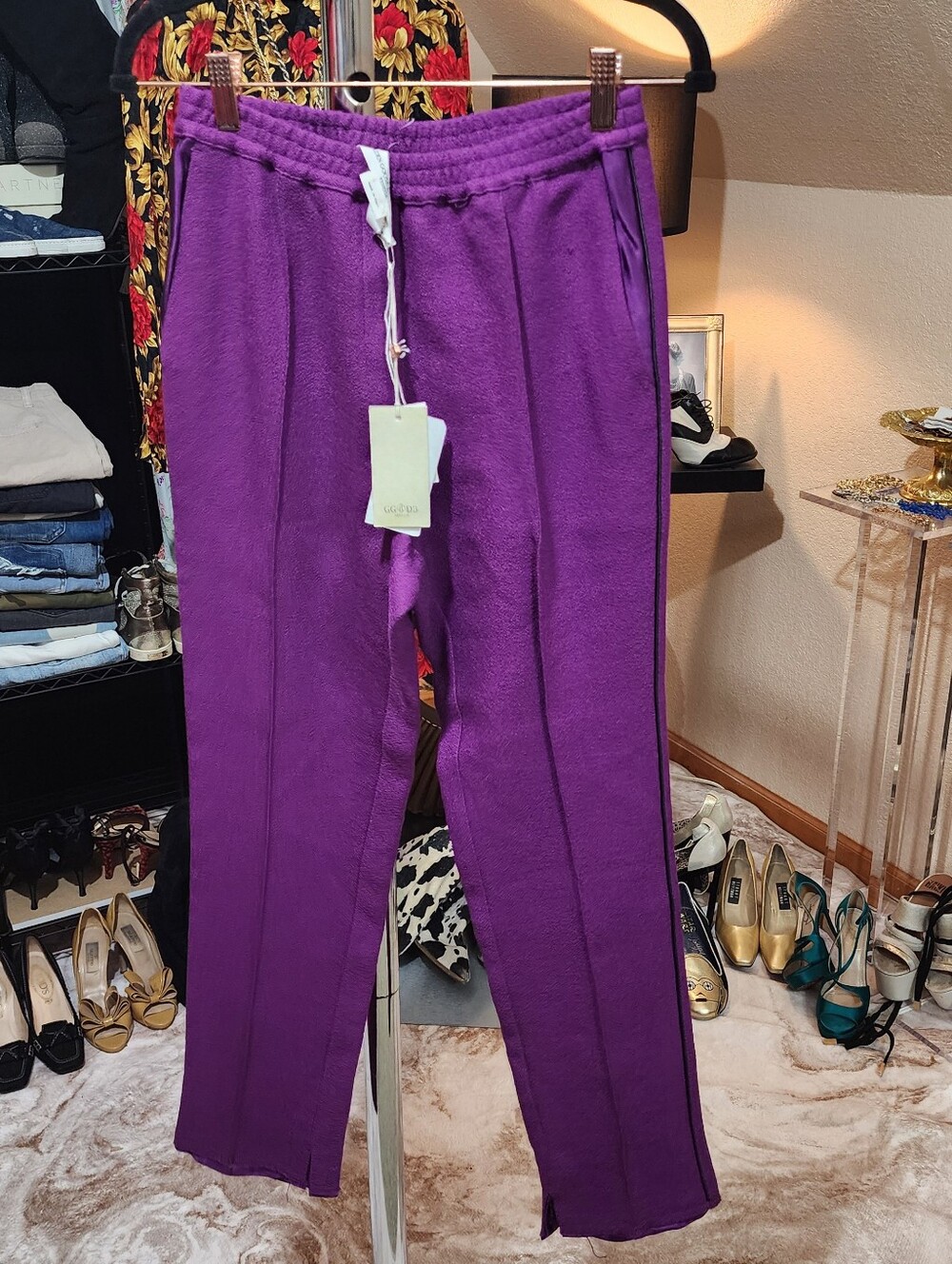 GOLDEN GOOSE Purple 100% Wool High Rise Straight Leg Pants XS NWT
